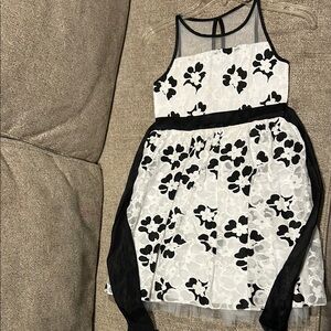 Crystal Doll Black and White Floral Keyhole back Dress